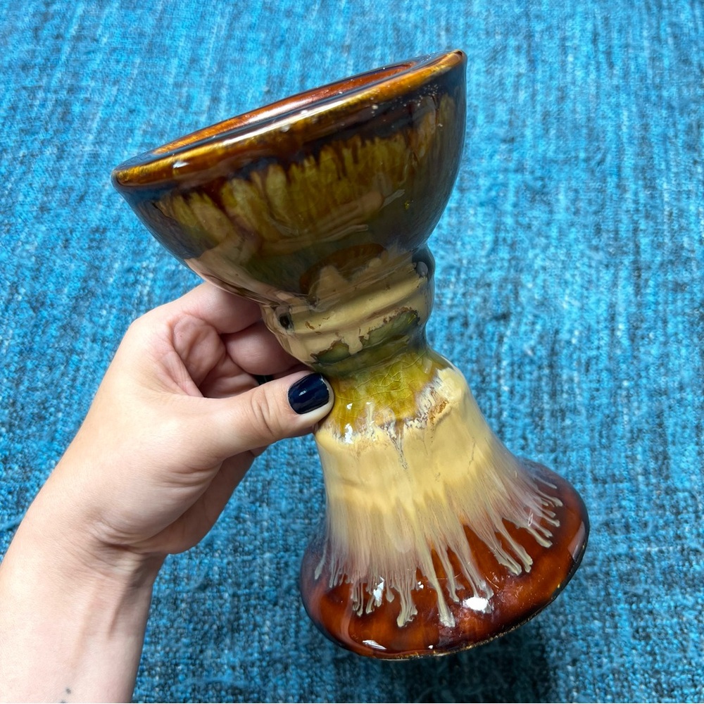 Vintage Midcentury Moderny Drip Glaze Ceramic Tapper Pillar Candle Holder